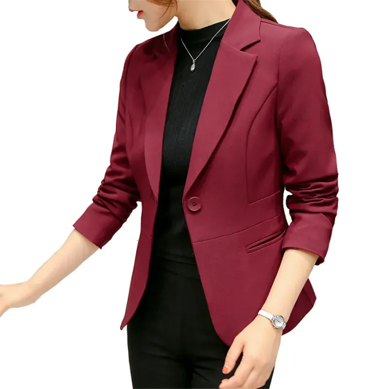 Ternos femininos blazers mulheres blazer formal fino blazers senhora escritório trabalho terno bolsos jaquetas casaco feminino vinho entalhado blazer jaquetas femme blazers 231211