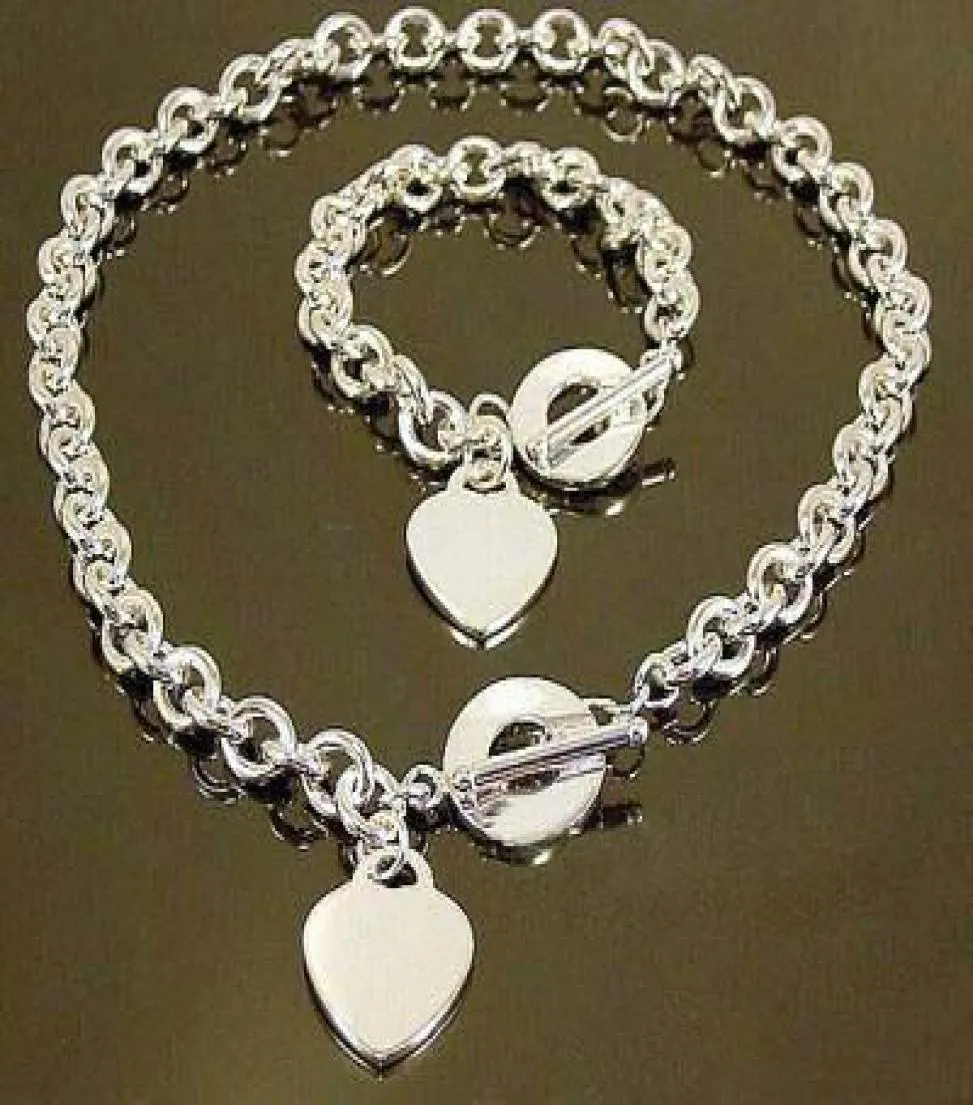 Whole Retail lowest Christmas gift 925 silver love NecklaceBracelet set S768508344