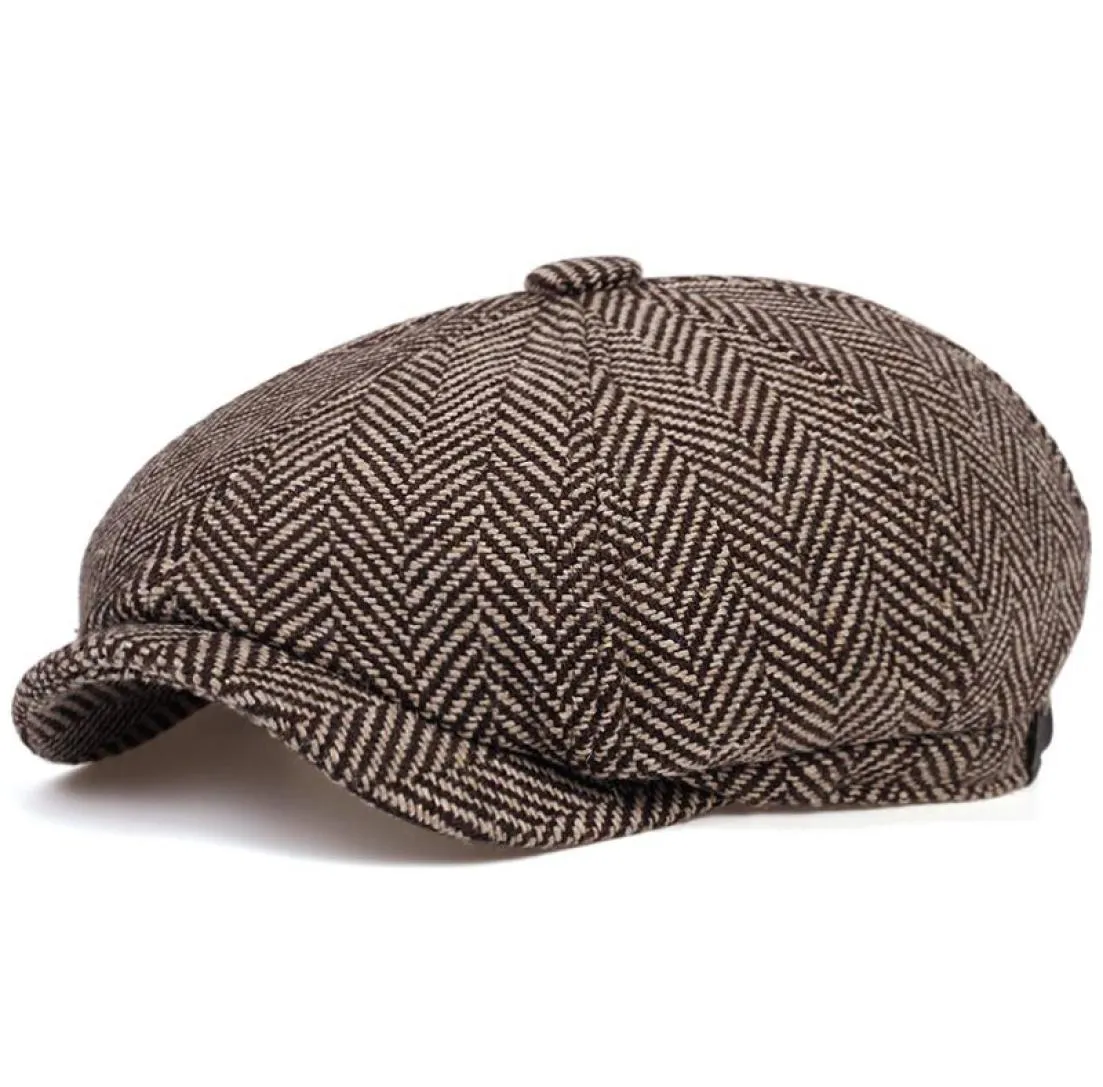 New mens Newsboy Cap Beret Hat Men Women wild Hats Tweed Gatsby Octagonal Black White Herringbone Vintage Ivy Hats gorras4275853