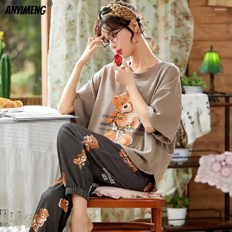 Damesnachtkleding Pyjama's Zomermode Katoen Grote maten Dameskleding Tienermeisjes Thuislingerie Boven- en onderset 2-delig