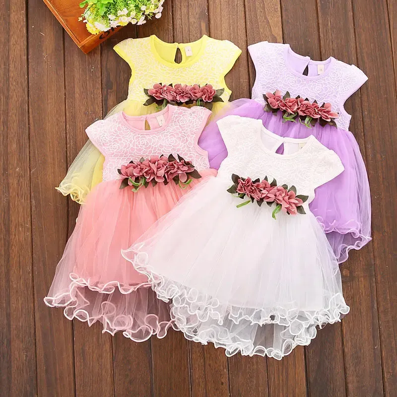 Girls Dresses 6M3Y Infant Kids Baby Girl clothes Summer Floral Tulle Sleeveless Cotton Princess Party Wedding Holiday For 231211