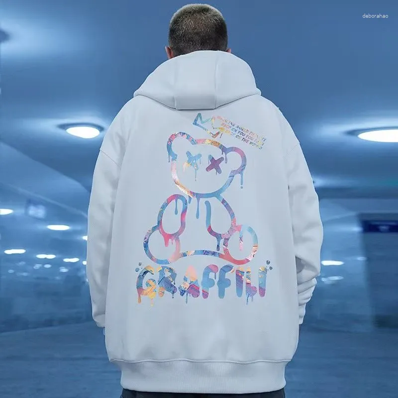 Herrtröjor Oljemålning Bear Harajuku Style Leisure Comfort Hoodie Sweatshirts Högkvalitativ fleece bomulls toppkläder