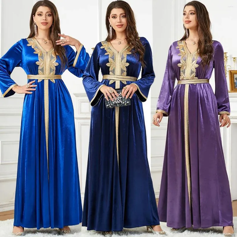 Ethnische Kleidung 2023 Samtkleid für Frauen Muslim Abaya Herbst Winter Arabische Lange Kleider Luxus Caftan Jalabiya Party Abend Islam
