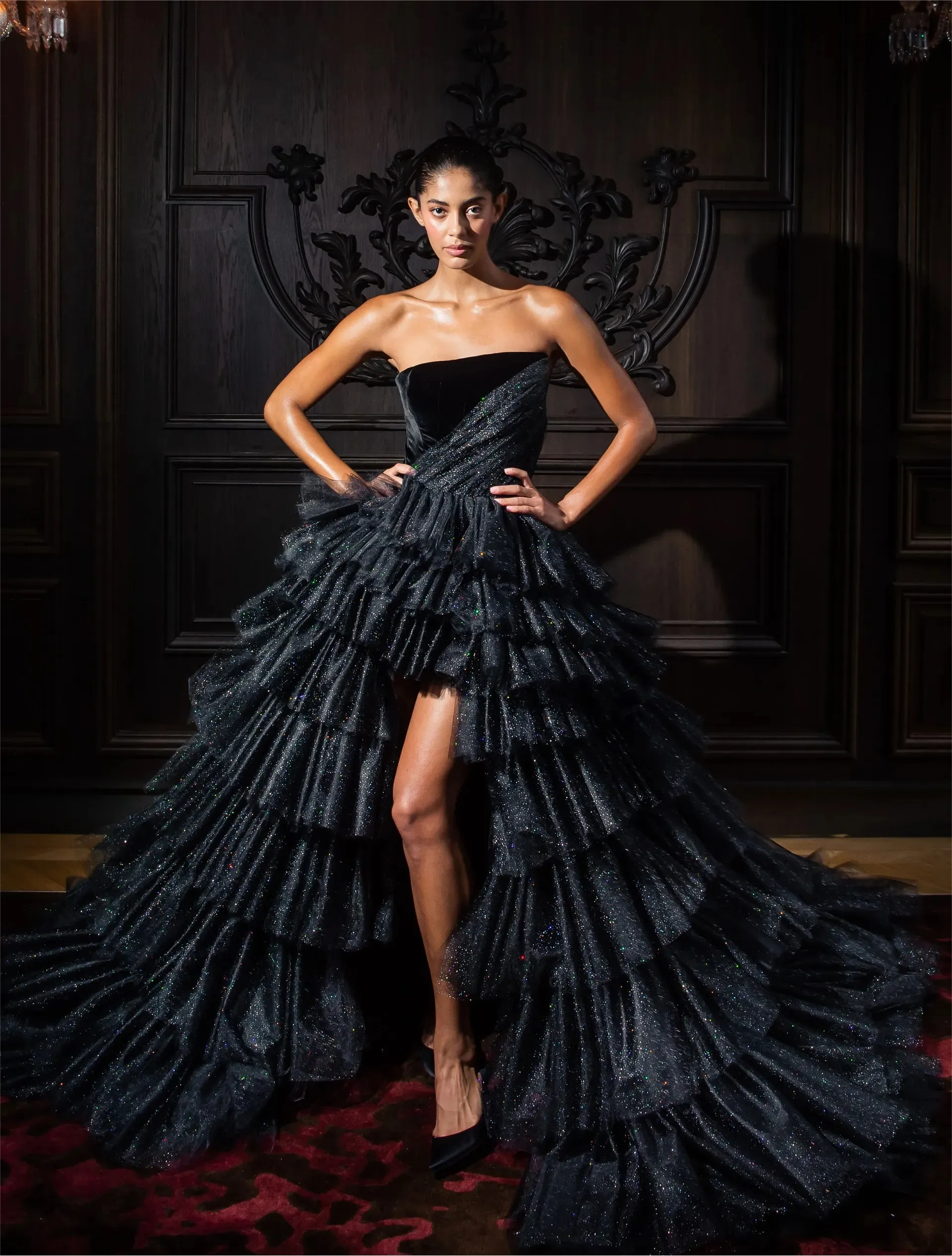 Strapless Black High Low Evening Dress Stunning Black High Low