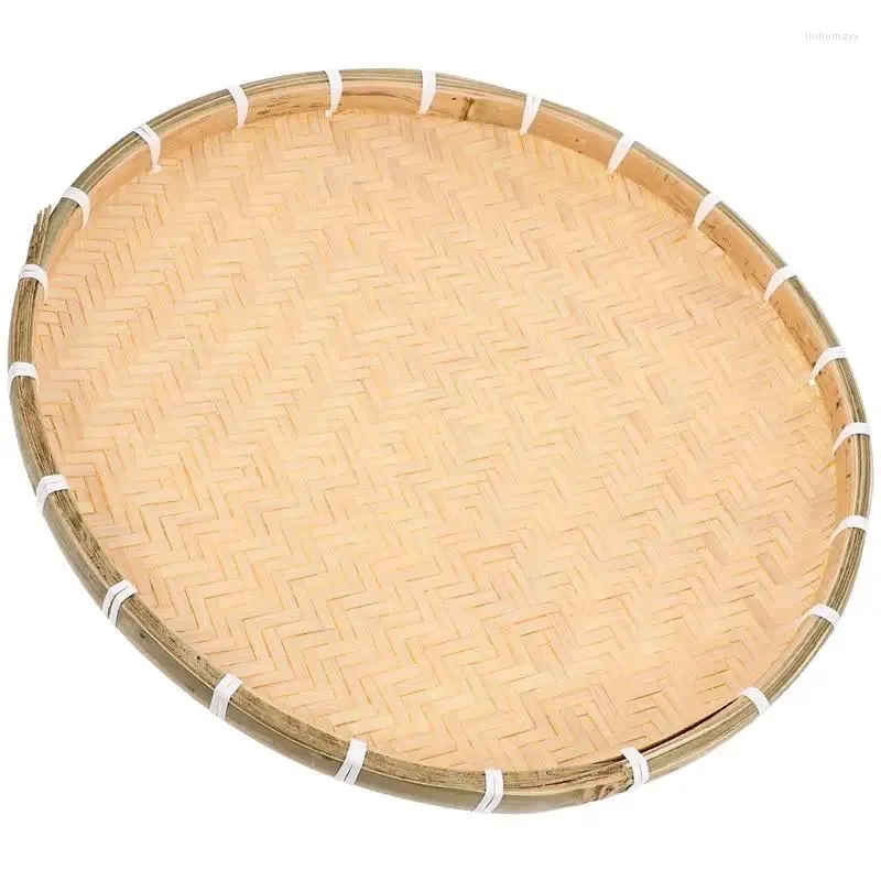 Assiettes plateau tissé en bambou, panier rond sans trou, conteneur assiette à Dessert, petit stockage de collations