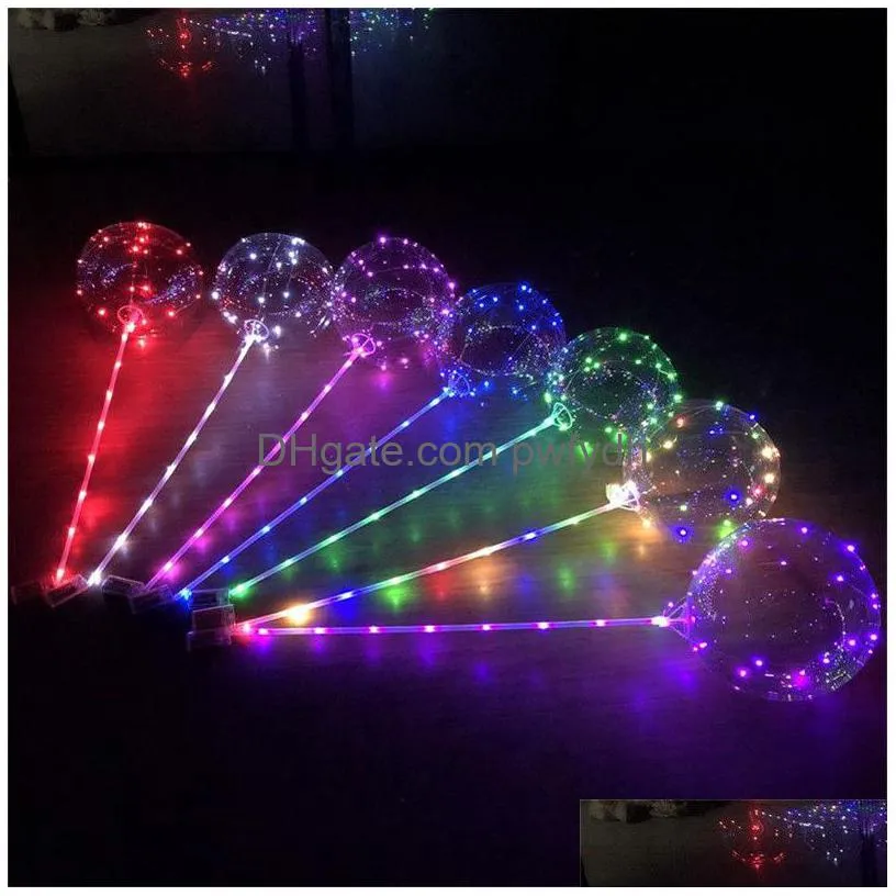 Décoration de fête LED Ballon Transparent Éclairage Lumineux Bobo Ball Ballons Avec 80Cm Pôle String Noël Noël Décoration De Mariage Dh4Qc