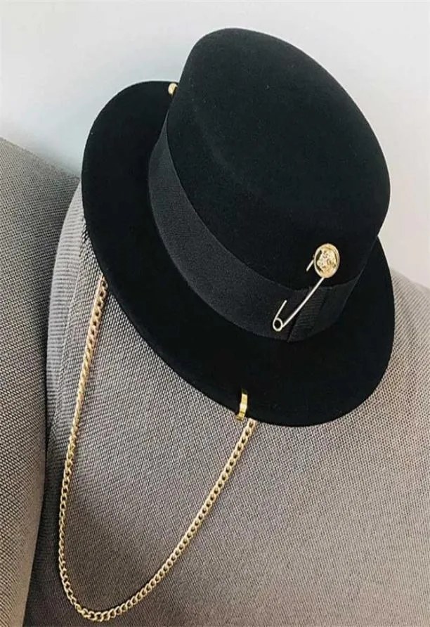 Fibonacci Fedora chapeau rétro laine feutre chapeau femmes européen Punk chaîne nouveauté haut plat chapeaux hommes casquette rue mode sauvage tendance 2205175203665