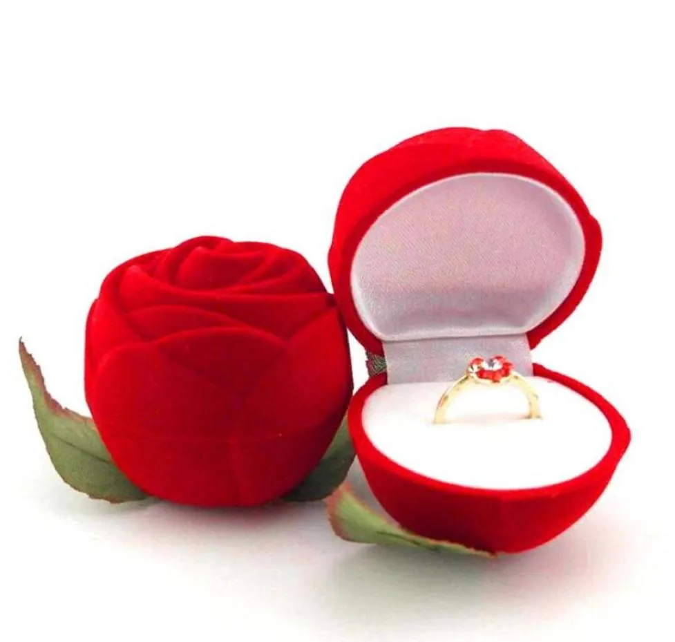 Boîte à bagues Rose rouge personnalisée en velours, coffret cadeau original de mariage, à la mode, proposition de bijoux de fiançailles pour la saint-valentin, Ring8953554