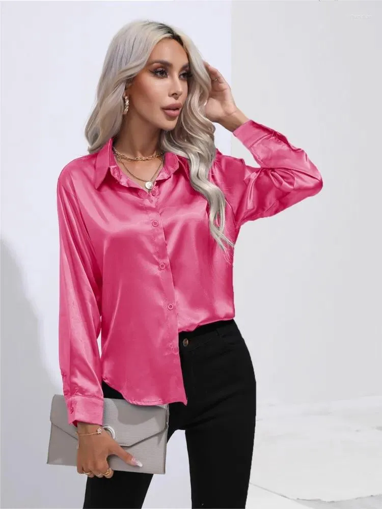 Damenblusen weiß 2024 Frühling Sommer Mode Satin Langarm lose Knopf Boho Shirt Frauen Streetwear Tops Kleidung Shirts