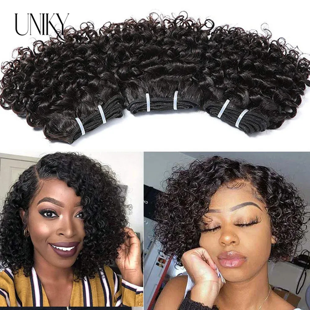 합성 가발 짧은 변태 곱슬 브라질 브라질 머리 직조 묶음 100% remy Human Hair Dark Brown Jerry Curly Hair Bundle Deals 231211