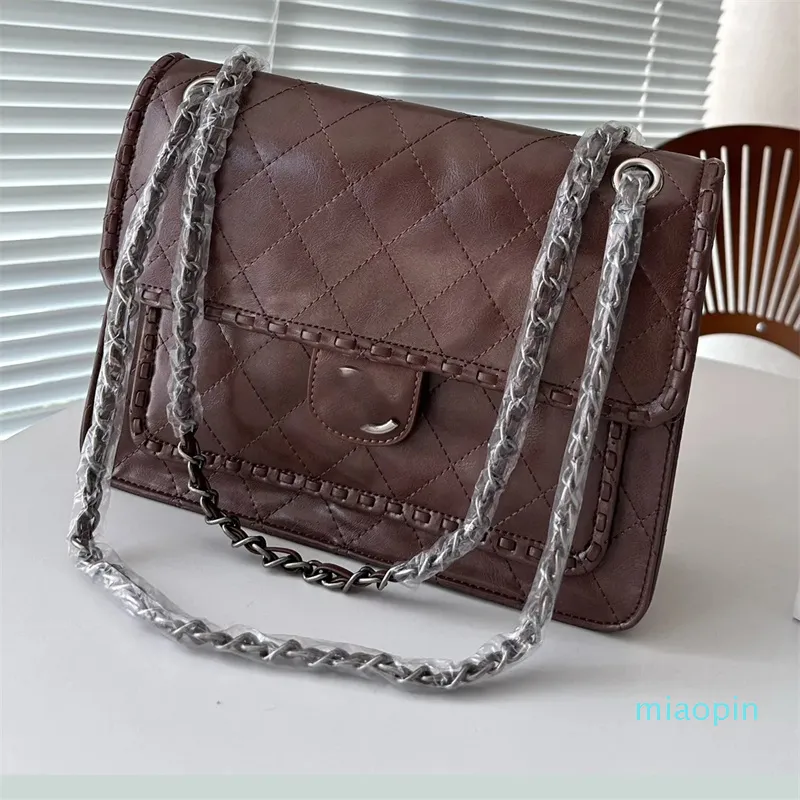 Sac postier de marque de luxe pour femmes, sac à bandoulière simple en cuir de veau, chaîne Vintage, fourre-tout classique, haute capacité, automne hiver 28cm