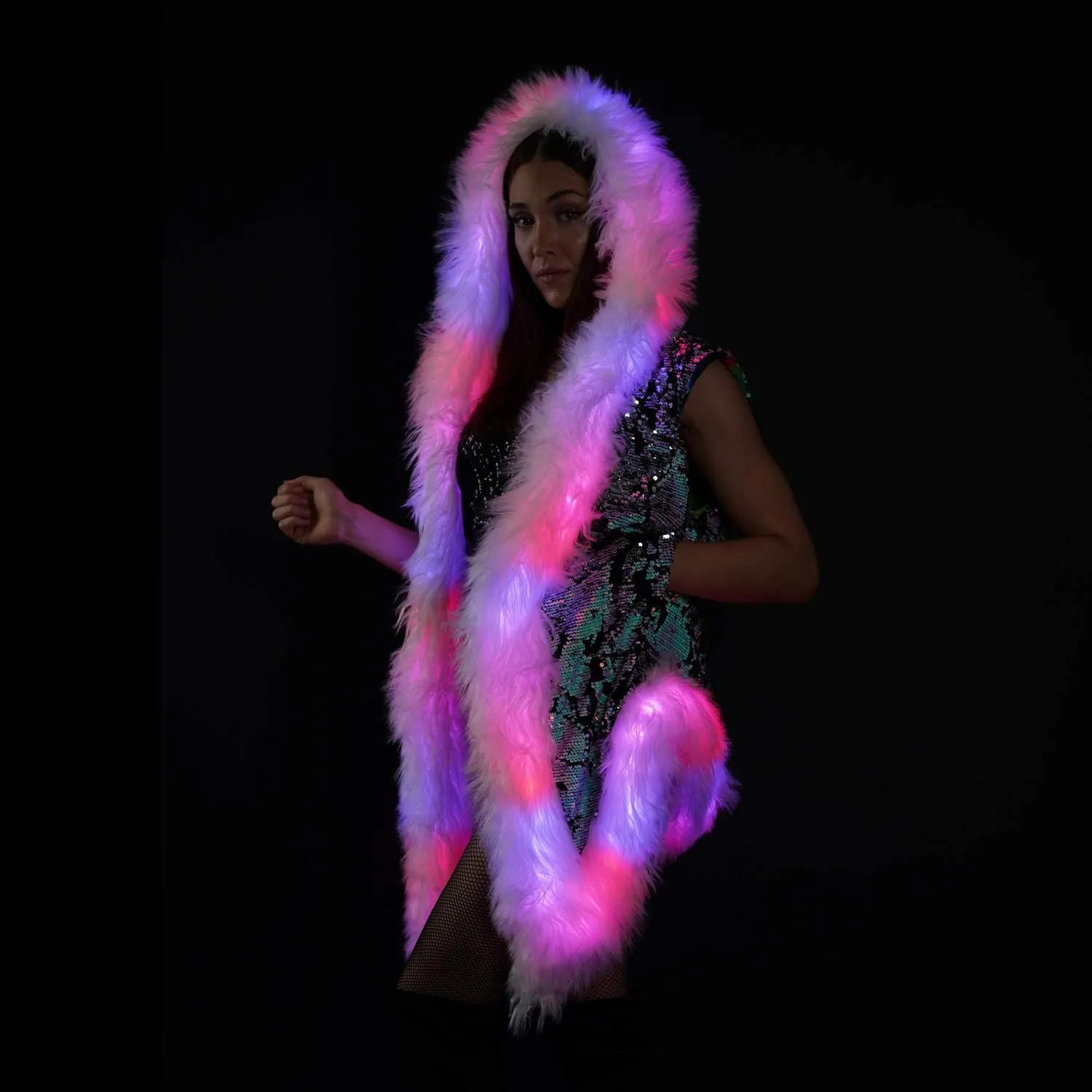 Led-bontjas Rave-jas met lichtgevende pailletten-vest-hoodie-gloeiende festival-outfit