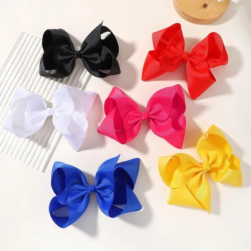 Hårtillbehör 2/1st 6/8 tum barn Färgglada Big Bow Solid With Clip Boutique Grosgrain Hairpins Hair Clips Wholesale