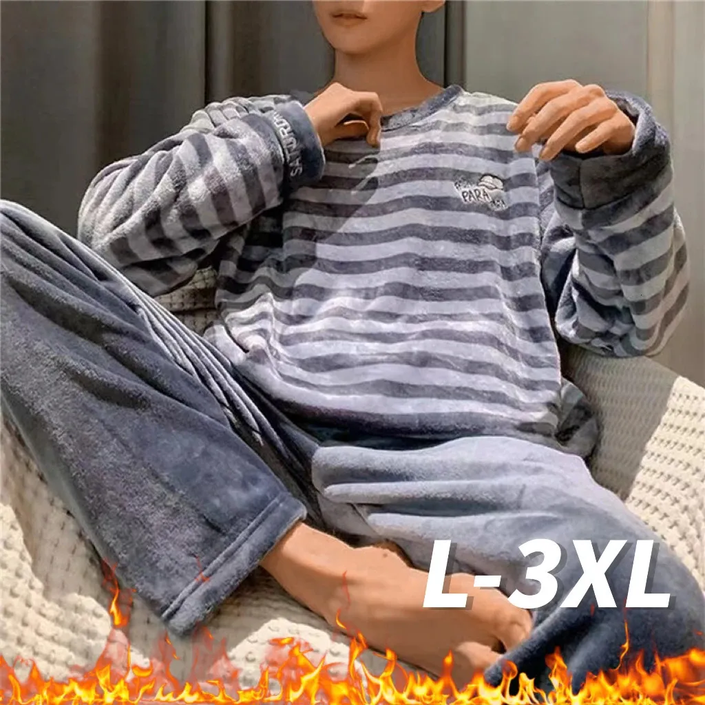 Men's Sleepwear 2024 Winter Men Fleece Casual Long Sleeve Pajamas Set Coral Velvet Cute Cartoon Sleepwear Couple Plush Thicken Warm Homewear 3XL 231211