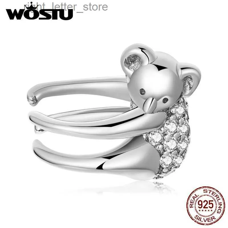 Stud WOSTU 925 Sterling Silver Animal Koala Orelha Cuff Brilhante Zircon Brincos Para Mulheres Moda Festa Jóias Presente CQE1338 YQ231211