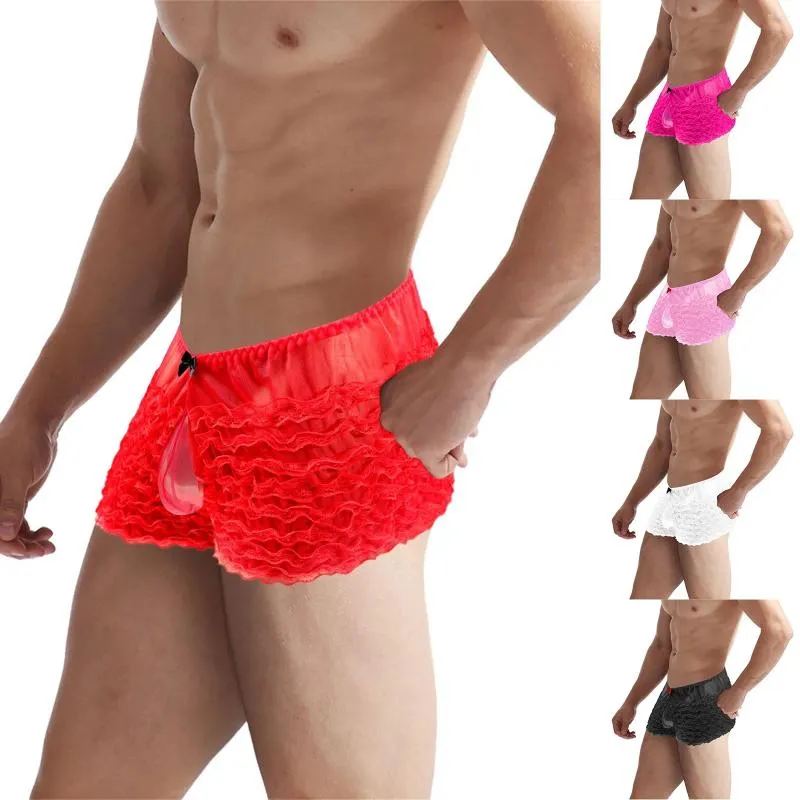 Shorts masculinos diversão roupa interior renda xadrez malha transparente cintura baixa pequena calça de canto plana mulheres vestir lingerie