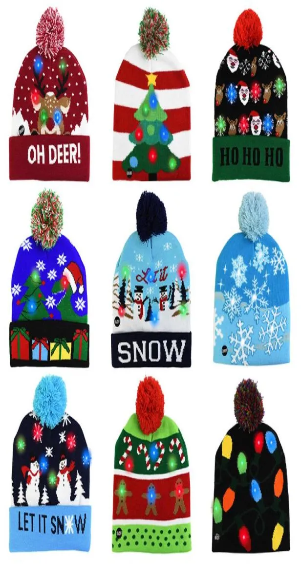 LED Noel Örme Şapkalar Çocuk Bebek Anneler Kış Sıcak Beanies Tığ kapakları Kabak SnowMen Festival Partisi Dekoru Hediye Props6230556