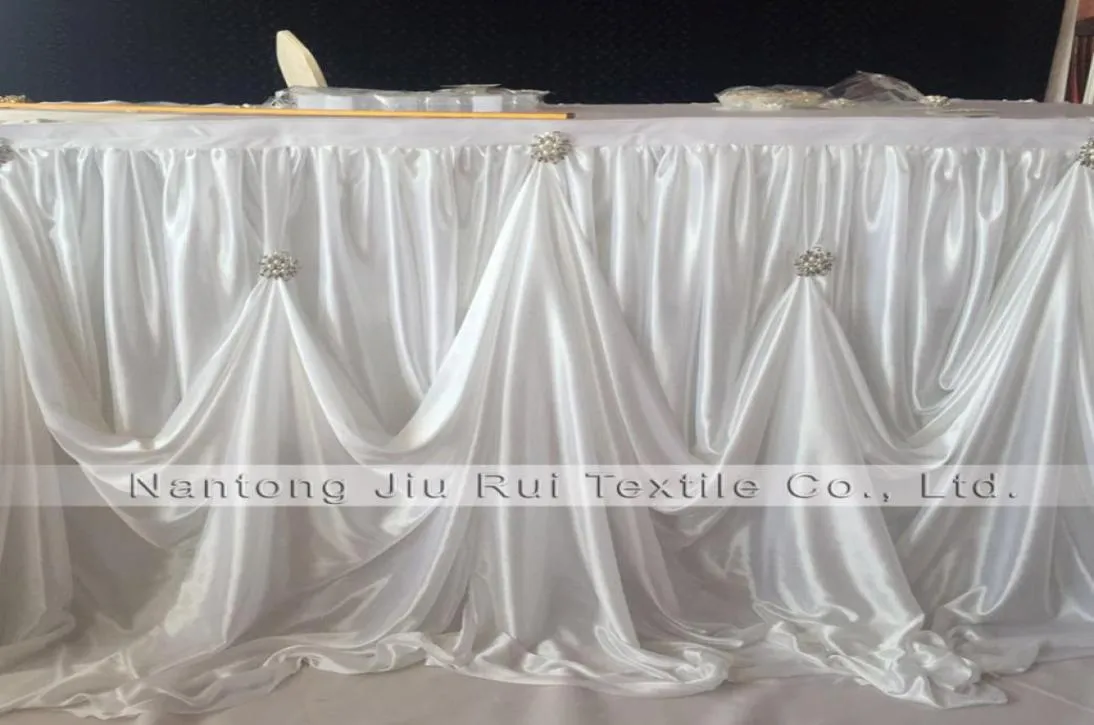 2 peças 3m l 29 Polegada h novo design saia de mesa luxo diamante pérola broche de seda gelo rodapé de mesa para decoração de eventos de casamento6384119