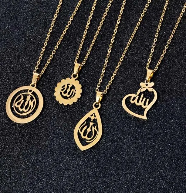 ペンダントネックレス中東アラビアイスラム教徒のネックレスステンレススチールゴールドカラー女性イスラム宗教宝石ギフト5504533