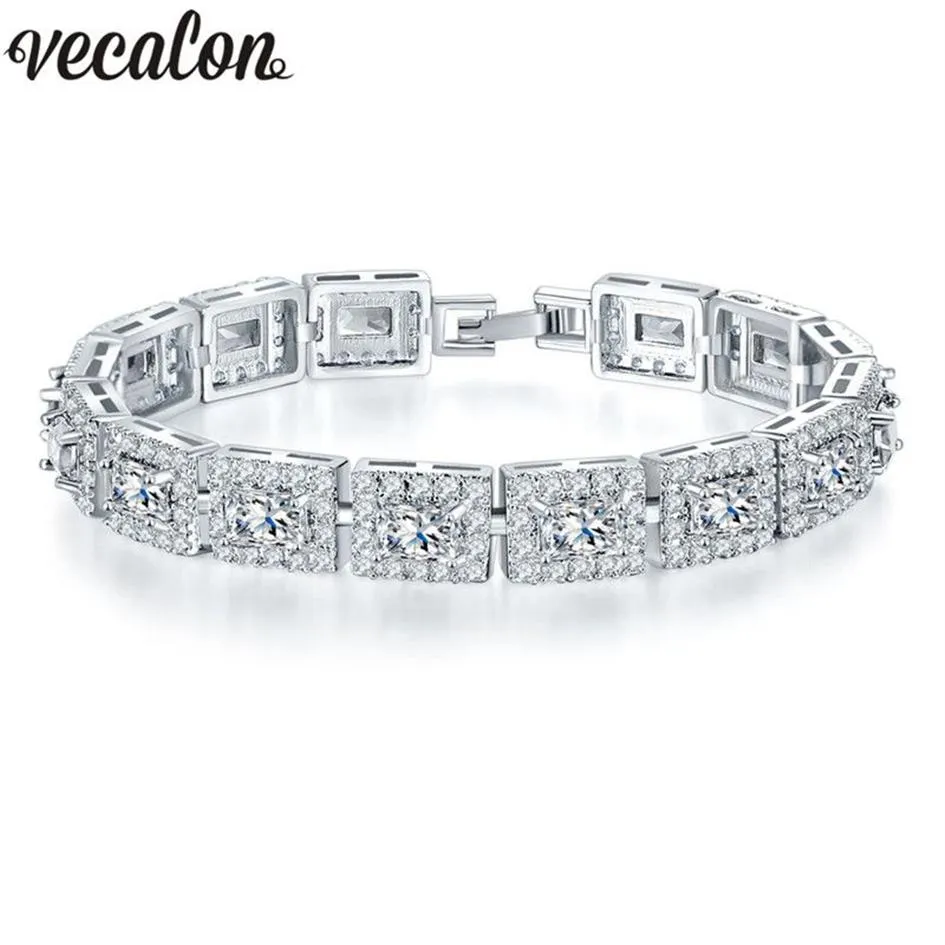 Vecalon 애호가 팔찌 공주 컷 5a mutil zircon cz 화이트 골드 가득한 크리스탈 파티 웨딩 팔찌 jewelry301g