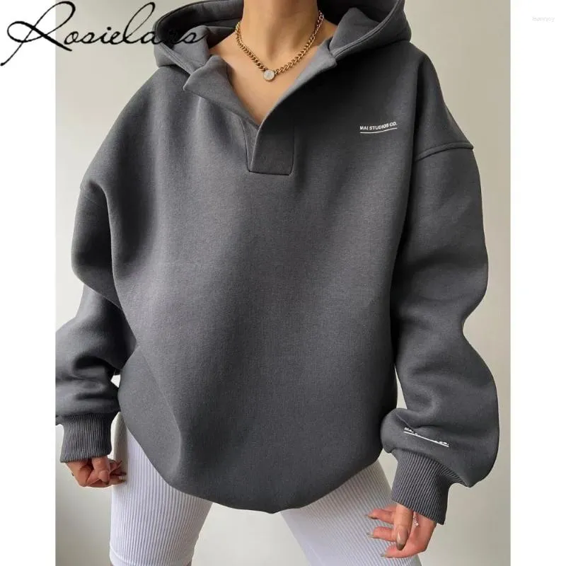 Sweat à capuche à manches longues pour femme, vêtement basique surdimensionné, col en v, polaire, fermeture éclair, vêtements d'hiver, K Streetwear, 2023