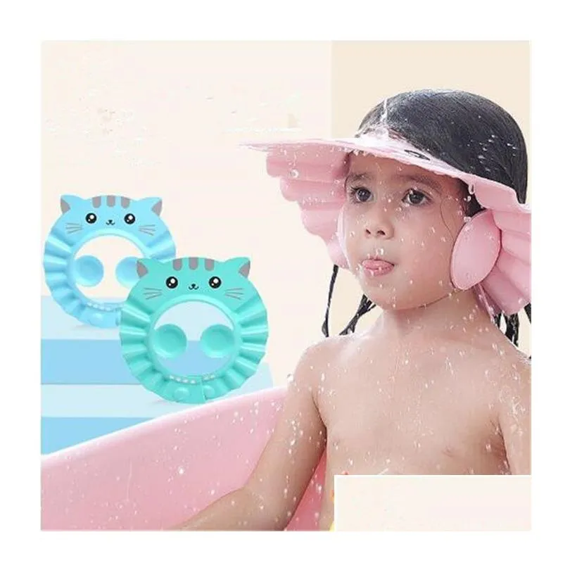 Bonnets de douche Bonnet de bébé Chapeau de lavage de cheveux réglable pour nouveau-né Protection de l'oreille infantile Safe Enfants Enfants Shampooing Bouclier Tête de bain ER Gc1322 Dhhp1