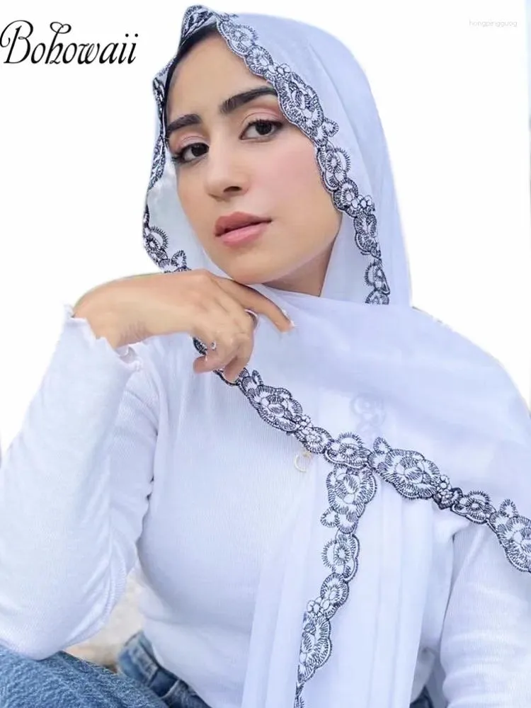 Vêtements ethniques BOHOWAII Fille musulmane Mode Hijabs pour femme Long Foulard Foulard en mousseline de soie Islam Foulard Femme Hijab Élégant Dentelle Turban