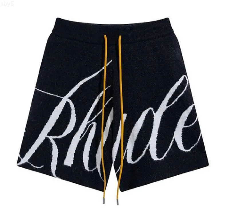 Mäns shorts Rhude Shorts Designer Mens Rhude Bokstäver Jacquard Sticked Wool Casual Men Women Sport Running Home Outdoor Pants Black SXL 7DI8