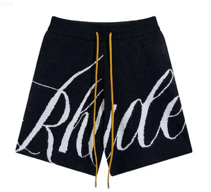 남자 반바지 Rhude 반바지 디자이너 Mens Rhude Lettering Jacquard Knitted Wool 캐주얼 남자 여자 스포츠 집에 야외 바지 검은 색 SXL 7di8