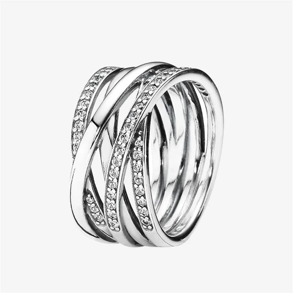 Аутентичные обручальные кольца из стерлингового серебра 925 пробы, женские ювелирные изделия с бриллиантами CZ, сверкающие полированные линии, кольца с оригинальной коробкой222a