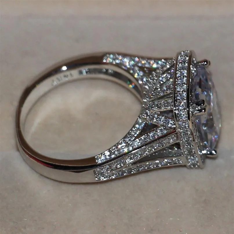 Maat 5-11 luxe sieraden 8CT grote steen witte saffier 14kt wit goud gevuld GF gesimuleerde diamanten bruiloft verlovingsband ring lov245h
