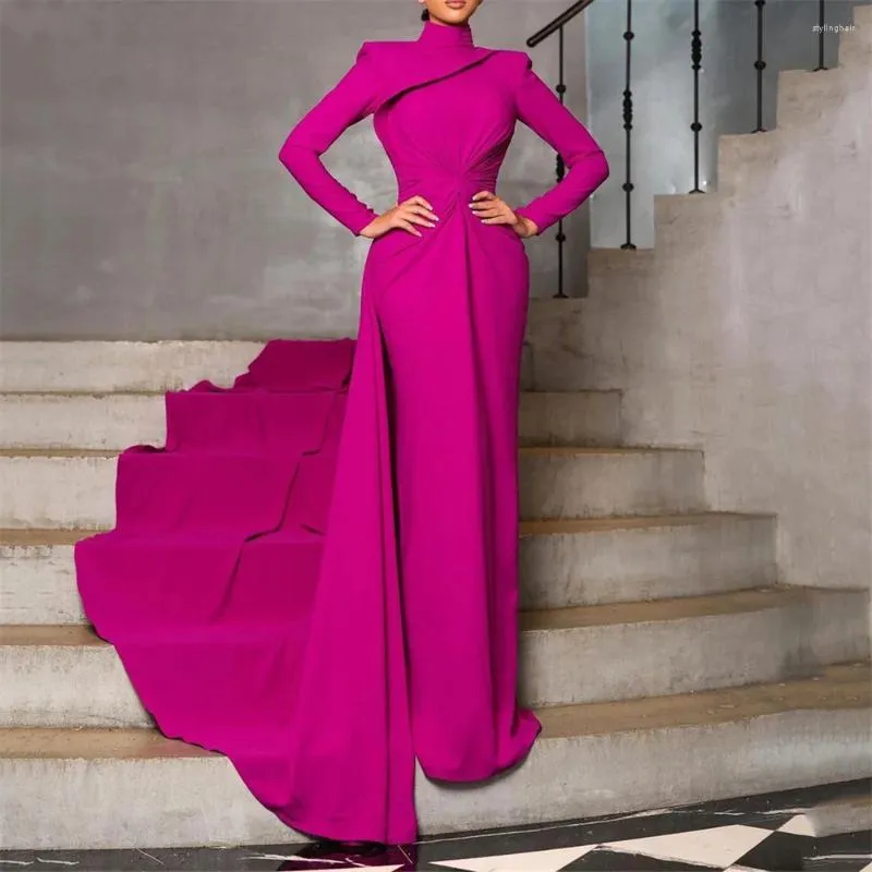 Party Dresses Molisa Luxury High Neck Full Sleeve Long Sweep Train Evening Dress For Woman Floor Längd Formell Elegant Prom Gown 2023