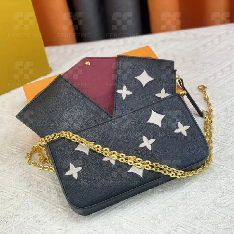 Felicie Pochette axelväska designer väska plånbok handväska handväska korsbods väska crossbody väska damier präglade bruna plånböcker purses kvinnor mode klassiska staketfind