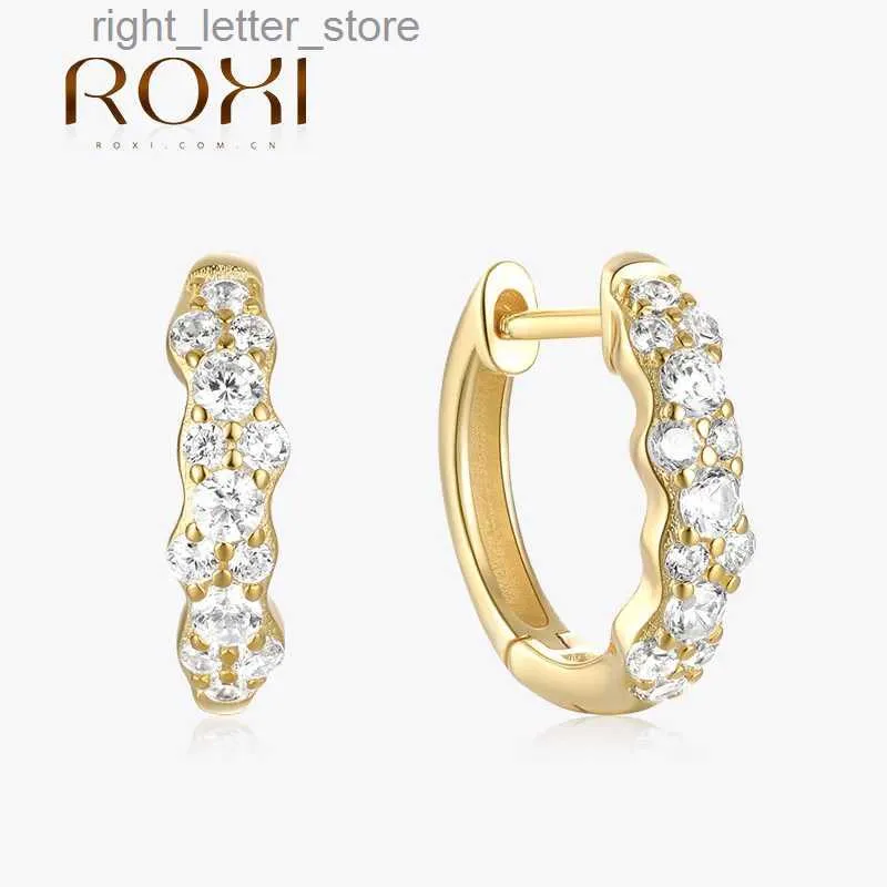 Orecchini a bottone ROXI S925 in argento sterling irregolari metà micro intarsiati orecchini con fibbia in cristallo per le donne Bijoux Femme Tendance 2023 YQ231211