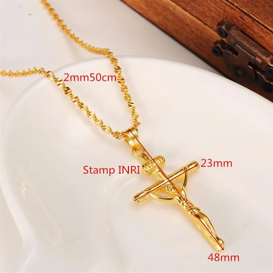14k amarelo ouro sólido gf stamp inri jesus cruz pingente colar leal feminino encantos cruzes jóias cristianismo crucifixo presentes231t