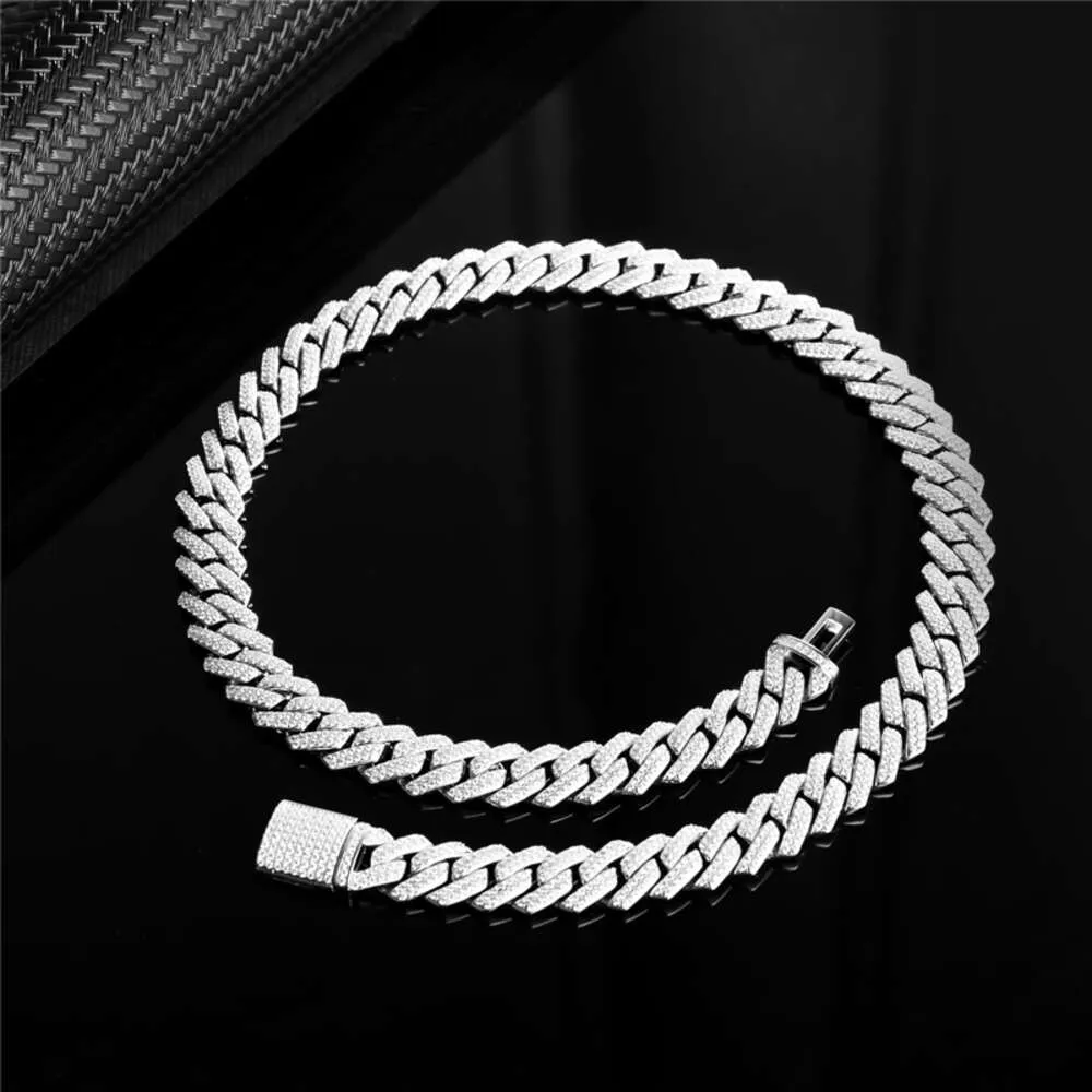 Iced Out 14mm Mens Miami Cuban Link Colar Hip Hop Lad Moissanite Diamante Bling Prong 925 Prata Moissanite Corrente