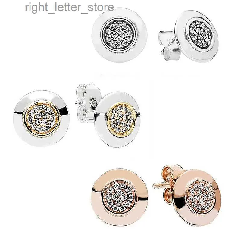 Stud Rose or argent bicolore Signature boucle d'oreille 925 en argent Sterling boucles d'oreilles goujons pour les femmes cadeau de fête de mariage Europe bijoux à bricoler soi-même YQ231211