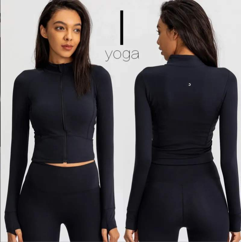 Niş tasarımcı kadın yoga giyim allo spor ceket kadınlar sıkı yoga giymek hızlı kuruyan uzun kollu üst fermuarlı hırka fitness ceket
