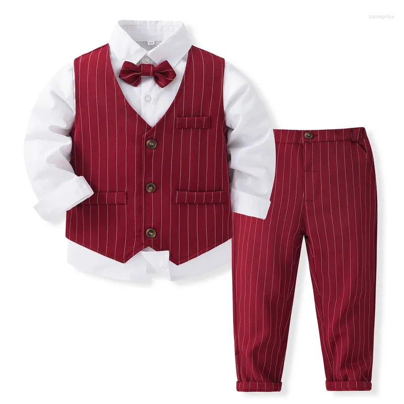Clothing Sets Boys Wedding Suits Autumn Spring Page Boy Christmas Wear Children Outfit Kids Formal Blazer Vest Suit Boys' Dress 1 To 5 Years