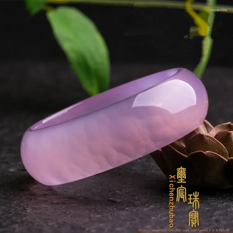 Bangle Lotus Jade Armband Pink Agate Natural Chalcedon Kvinnor breddade och förtjockade Lantian