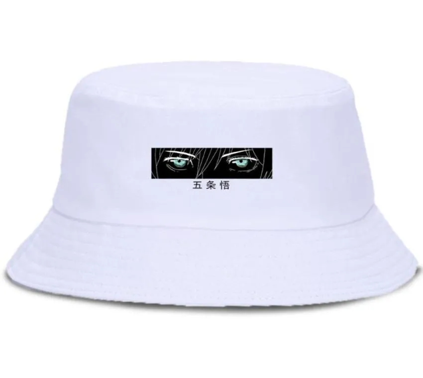 Gojo Satoru Jujustu Kaisen Black Print Bucket Hats Hip Hop Fisherman Hat Summer Sun Shade Outdoor Caps Sun Protecips Unisex CAP2586865