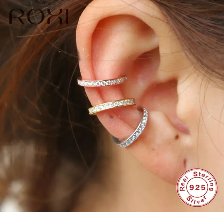 Roxi 925 Sterling Silver Small Ear Cuff Clip på örhängen för kvinnor som inte är genomborrade örhängen Geometriska C -form öronkuff wrap2817424