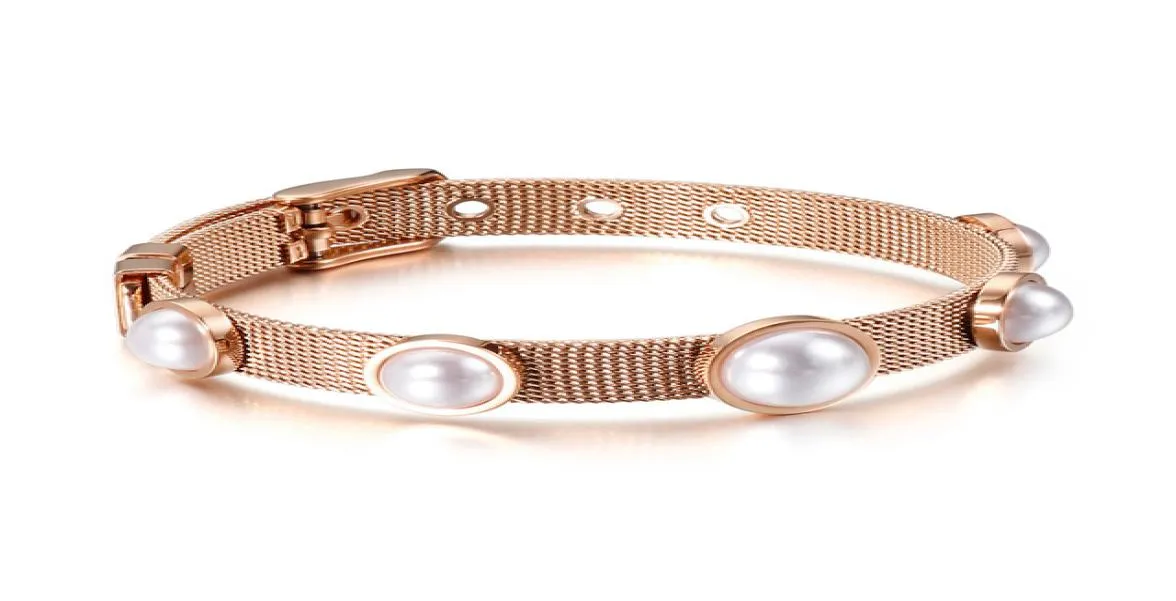 Women039s Modieuze armbanden schelpkralen ontwerp elegante roestvrijstalen bedelriem gesp armband cadeau voor vrouw5934652