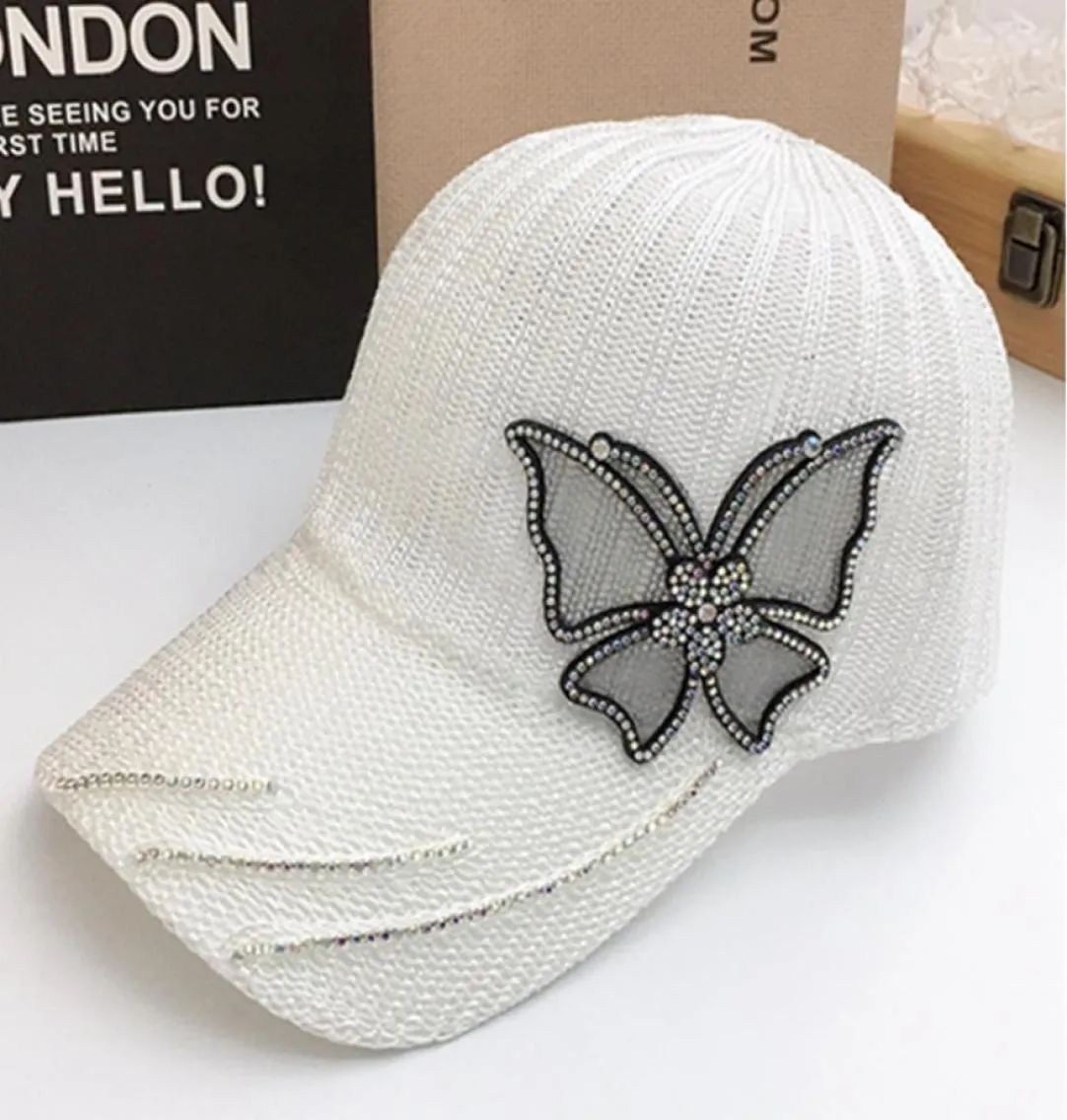 Baseball Kappe Frauen Große Schmetterling Hut Denim Bling Strass Snapback Caps Casquette Sommer Atmungsaktive Sonnenhut J12108002908