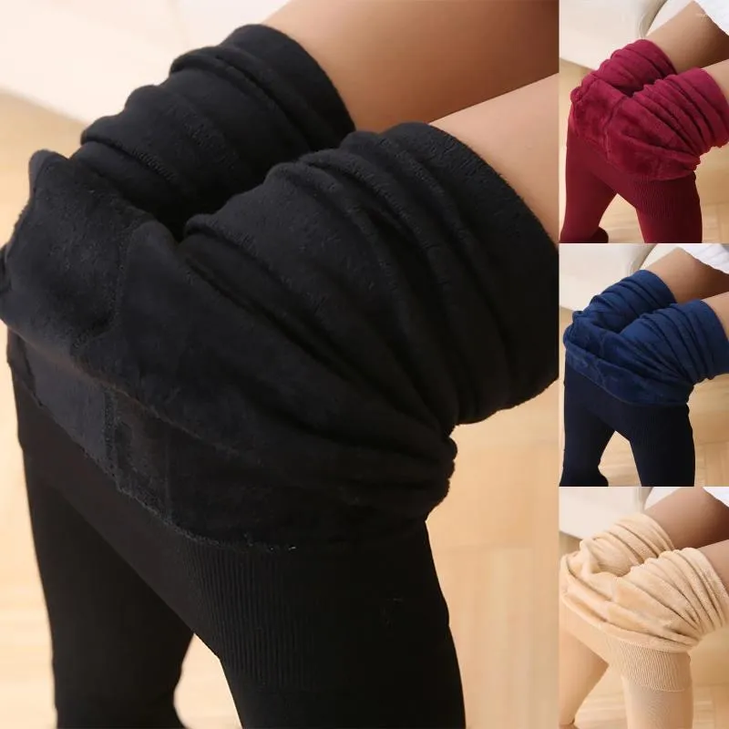 Kobiety legginsy kobiety Winter Ciasne spodnie stałe kolory spodnie grube aksamitne wełniane wełniane push up elastyczne ubrania treningowe