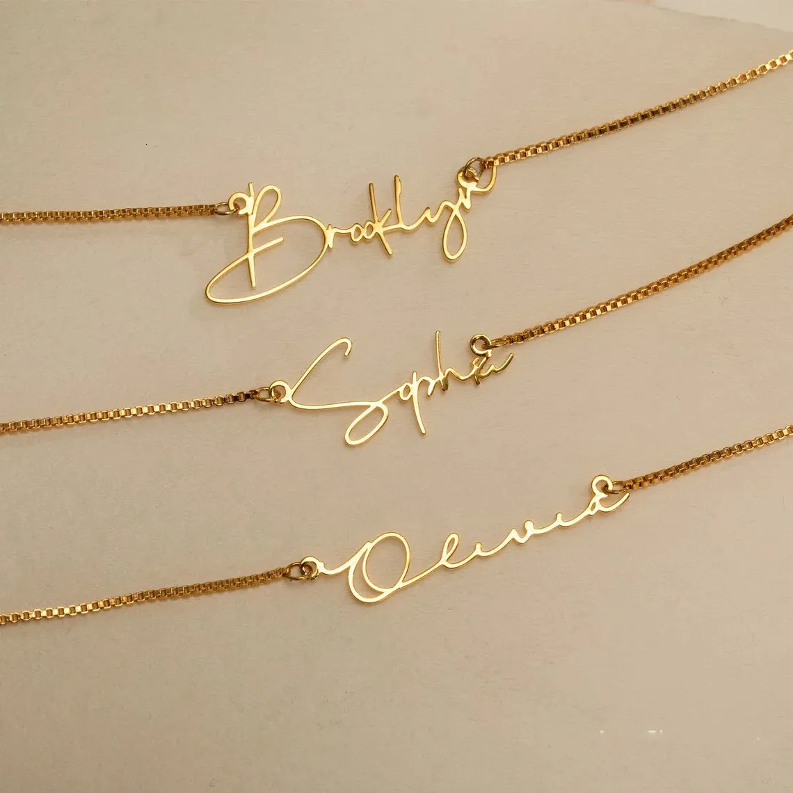 Personalized 14K Gold Name Necklace with Box Chain, Custom Jewelry for Women