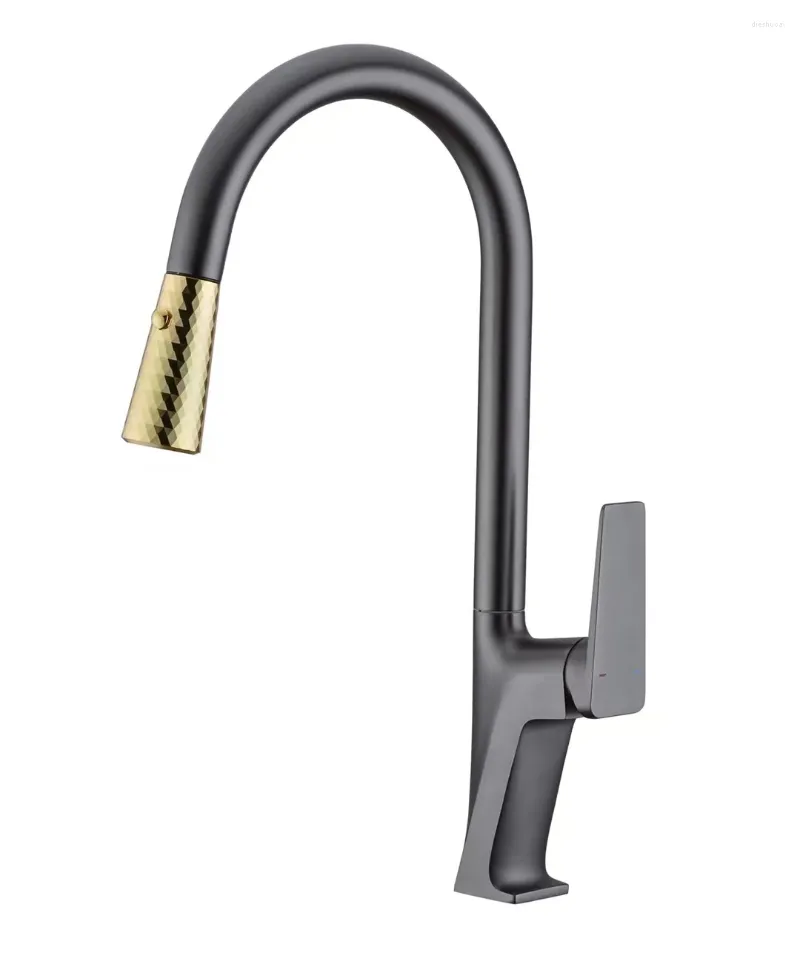 Kitchen Faucets Luxury Brass Sink Faucet Top Quality Copper Pull Out Cold Water Mixer Tap One Hole Handle 2 Mode Sprayer