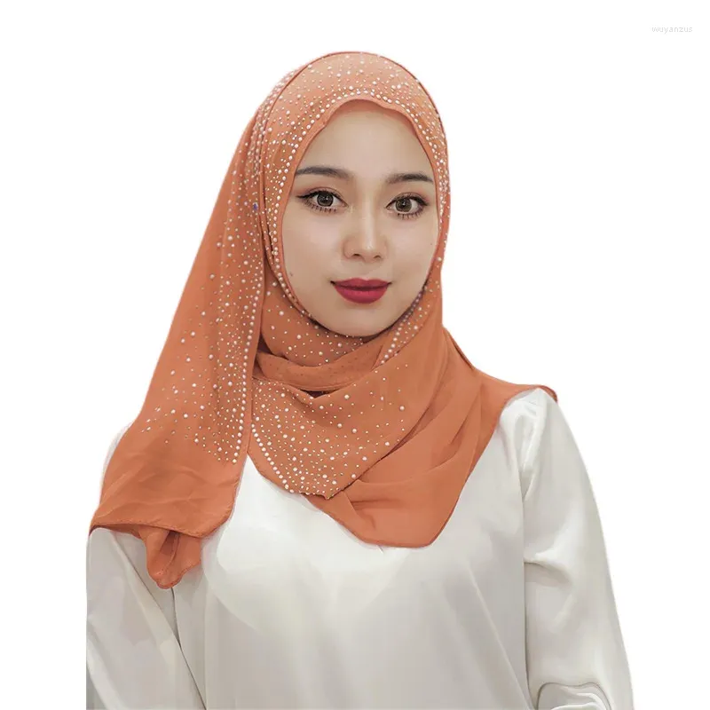 Etnik Giyim Moda Malezya başörtüsü Shiny Rhinestones Şifon Eşarp Kafa Bandı Eid Müslüman Kadınlar Anında Hijab İslam Partisi Eşarpları