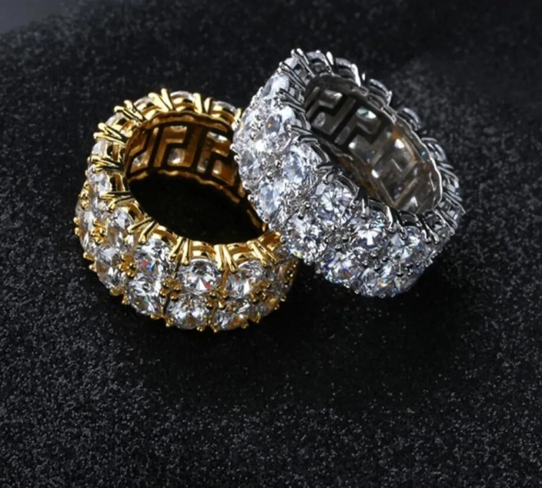 Hip Hop lodowany pierścień mikro preporał CZ Stone Tennis Ring Men Men Charm Charm Luksusowa biżuteria Crystaliczna cyrkon Diamond Złota Srebrna Środa 9523782