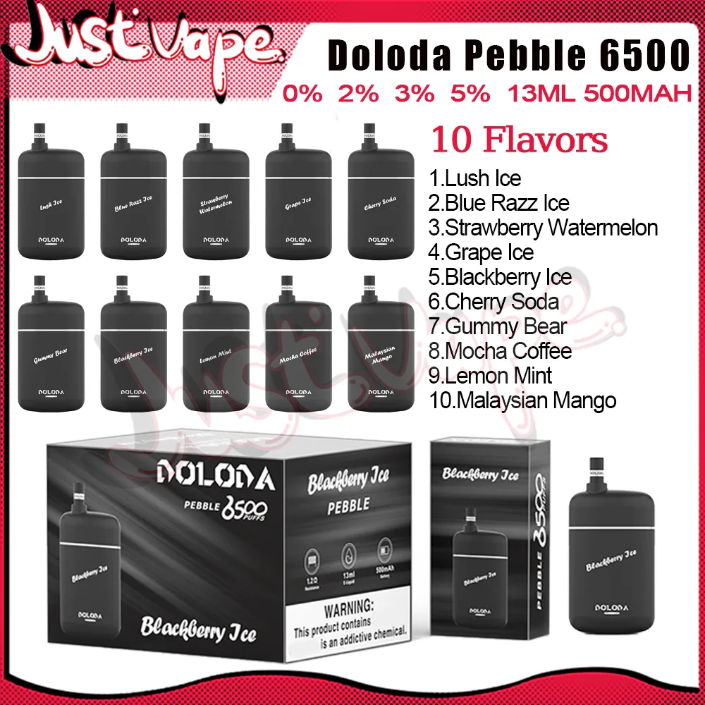 Original DOLODA Pebble 6500 Puff Descartável E Cigarros Malha Bobina 13ml Pod 500mAh Bateria Eletrônico Cigs Puff 6500 0% 2% 3% 5% 10 sabores Vape Pen